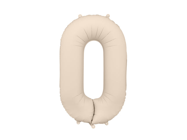 Folinis skaičiaus balionas „0“, šiltai pilkas. Matinis. Dydis nepripūtus - apie 100 cm, pripūtus 86 cm. Tinka pildyti oru arba heliu. Komplekte pridedamas šiaudelis. Balionas užsisandarinantis. Turi kabliukus tvirtinimui. Puikiai atrodo per gimtadienių šventes.