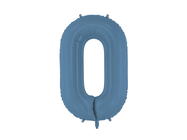 Folinis skaičiaus balionas „0“, tamsiai mėlynas. Matinis. Dydis nepripūtus - apie 100 cm, pripūtus 86 cm. Tinka pildyti oru arba heliu. Komplekte pridedamas šiaudelis. Balionas užsisandarinantis. Turi kabliukus tvirtinimui. Puikiai atrodo per gimtadienių šventes.