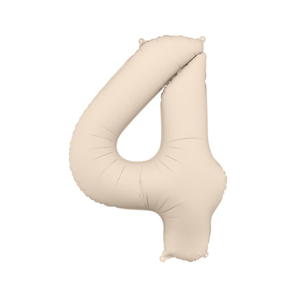 Folinis skaičiaus balionas „4“, šiltai pilkas. Matinis. Dydis nepripūtus - apie 100 cm, pripūtus 86 cm. Tinka pildyti oru arba heliu. Komplekte pridedamas šiaudelis. Balionas užsisandarinantis. Turi kabliukus tvirtinimui. Puikiai atrodo per gimtadienių šventes.