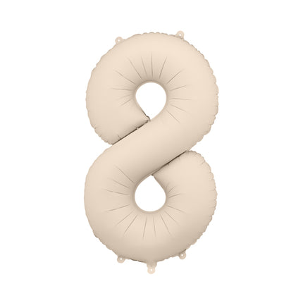 Folinis skaičiaus balionas „8“, šiltai pilkas. Matinis. Dydis nepripūtus - apie 100 cm, pripūtus 86 cm. Tinka pildyti oru arba heliu. Komplekte pridedamas šiaudelis. Balionas užsisandarinantis. Turi kabliukus tvirtinimui. Puikiai atrodo per gimtadienių šventes.