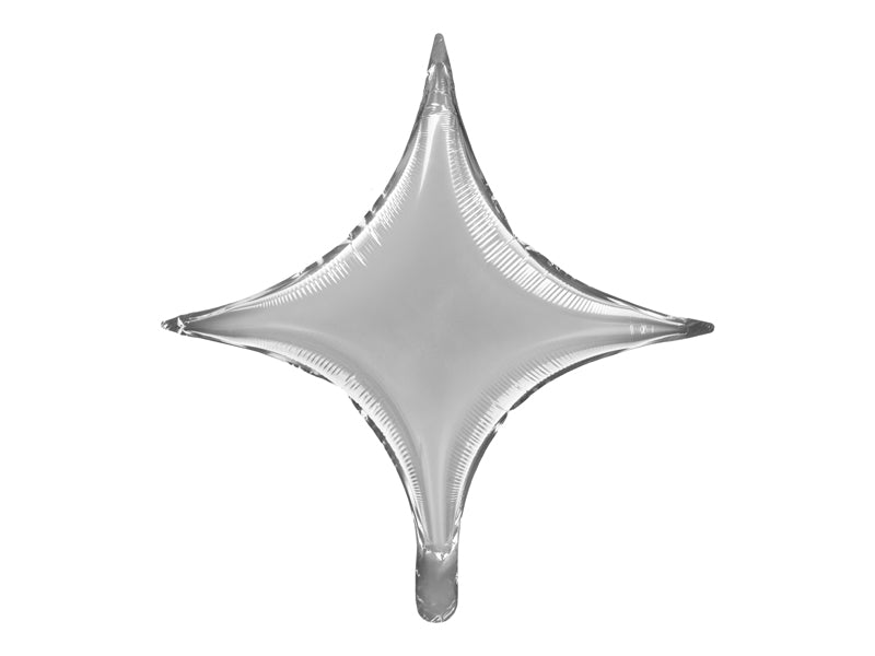 Sidabrinės spalvos metalinis Folinis balionas "4 taškų žvaigždė", dydis prieš pripučiant apie 45 cm (18''), pripūtus apie 42 cm (16,5''). Pripildykite oro. Rinkinyje yra šiaudelis.