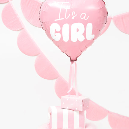 Folinis balionas - "It's a girl", širdelės formos, šviesiai rožinis, 45 cm