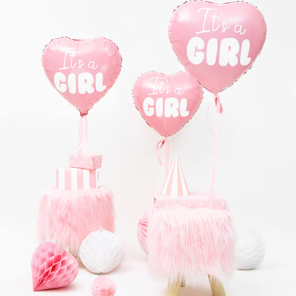 Folinis balionas - "It's a girl", širdelės formos, šviesiai rožinis, 45 cm