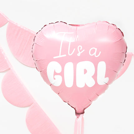 Folinis balionas - "It's a girl", širdelės formos, šviesiai rožinis, 45 cm