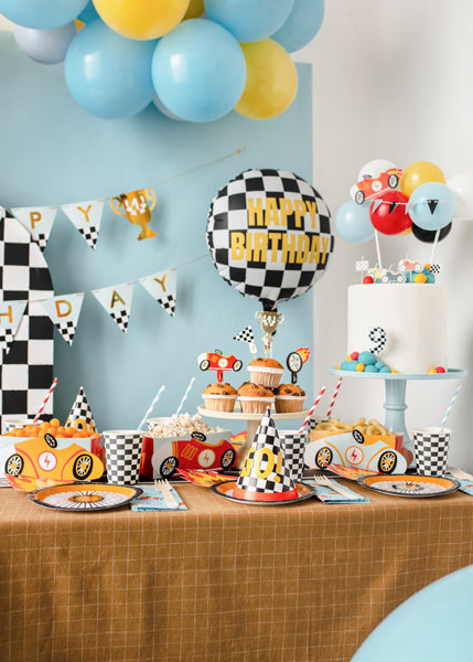Folinis balionas tema "Lenktynininkai" užrašu "Happy Birthday", 45 cm