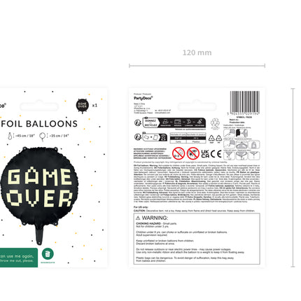 Folinis balionas "Game over", 45 cm, juodos spalvos