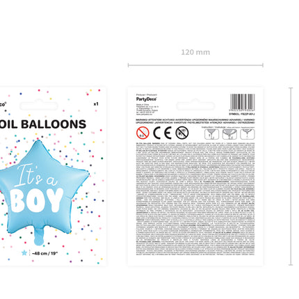 Folinis balionas - "It's a boy", žvaigždės formos, šviesiai mėlynas, 48 cm