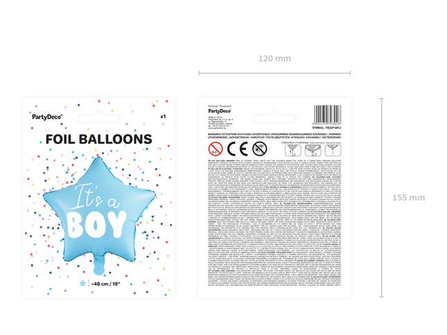 Folinis balionas - "It's a boy", žvaigždės formos, šviesiai mėlynas, 48 cm