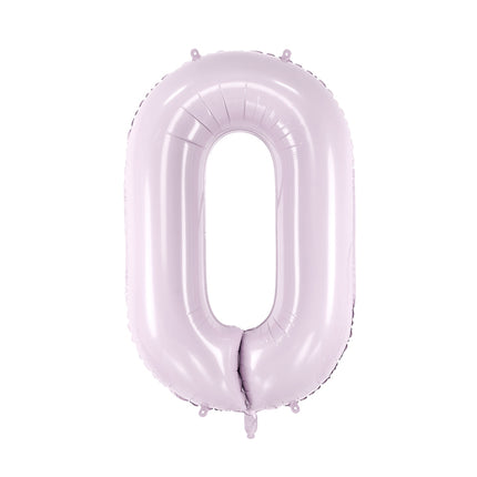 Folinis skaičiaus balionas „0“, violetinis. Ne pripūsto dydis– apie 86 cm, pripūsto dydis – apie 72 cm. Galima pildyti oru arba heliu. Komplekte pridedamas šiaudelis, balionas užsisandarinantis.