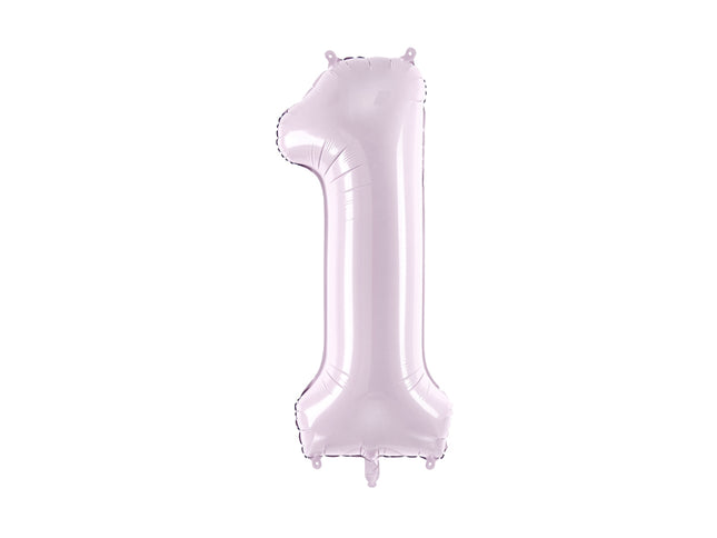 Pastelinis folinis balionas skaičiaus „1“, violetinis. Ne pripūsto dydis– apie 86 cm, pripūsto dydis – apie 72 cm. Galima pildyti oru arba heliu. Komplekte pridedamas šiaudelis, balionas užsisandarinantis.