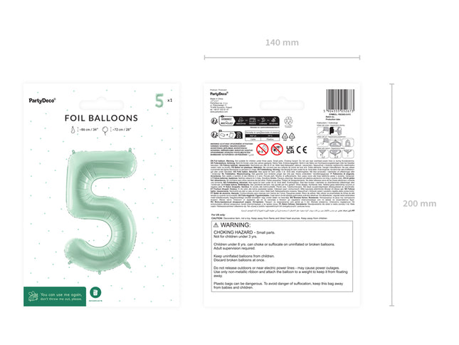 Folinis skaičiaus balionas „5“, 72 cm, žalias