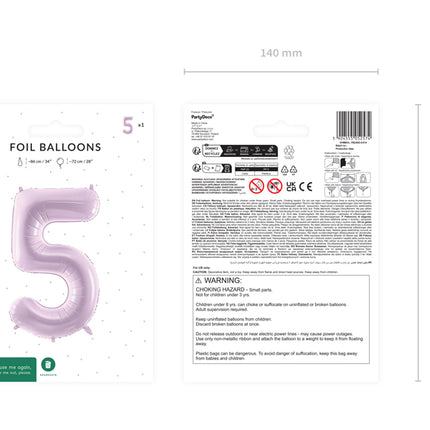 Folinis skaičiaus balionas „5“, 72 cm, violetinis