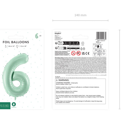 Folinis skaičiaus balionas „6“, 72 cm, žalias