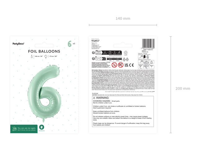 Folinis skaičiaus balionas „6“, 72 cm, žalias