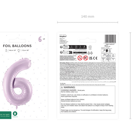 Folinis skaičiaus balionas „6“, 72 cm, violetinis