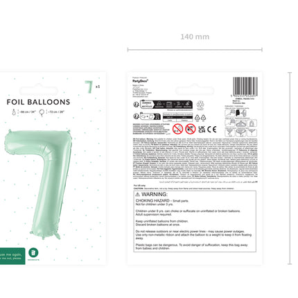 Folinis skaičiaus balionas „7“, 72 cm, žalias