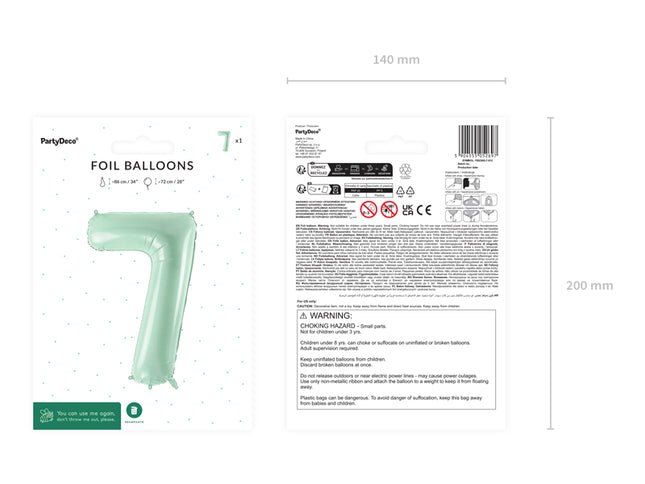 Folinis skaičiaus balionas „7“, 72 cm, žalias