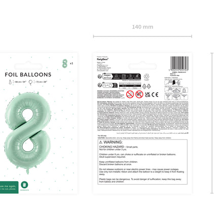 Folinis skaičiaus balionas „8“, 72 cm, žalias