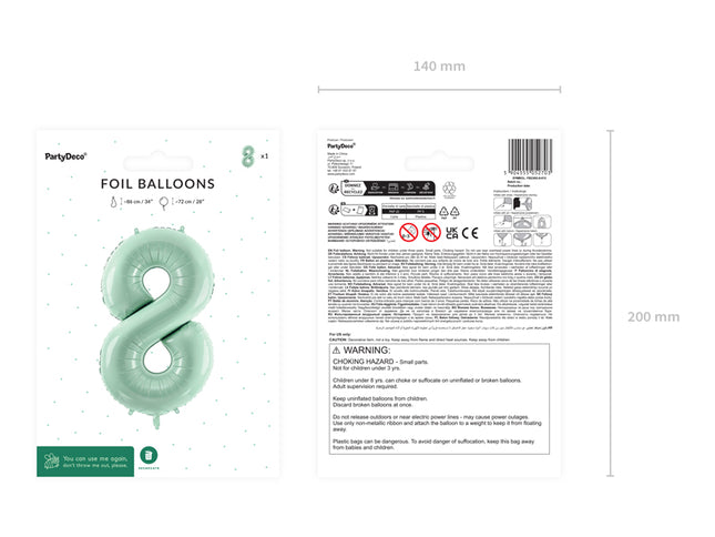 Folinis skaičiaus balionas „8“, 72 cm, žalias