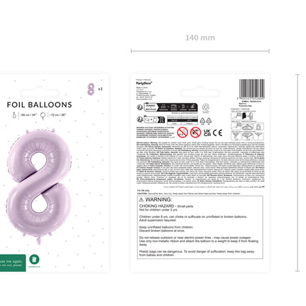 Folinis skaičiaus balionas „8“, 72 cm, violetinis