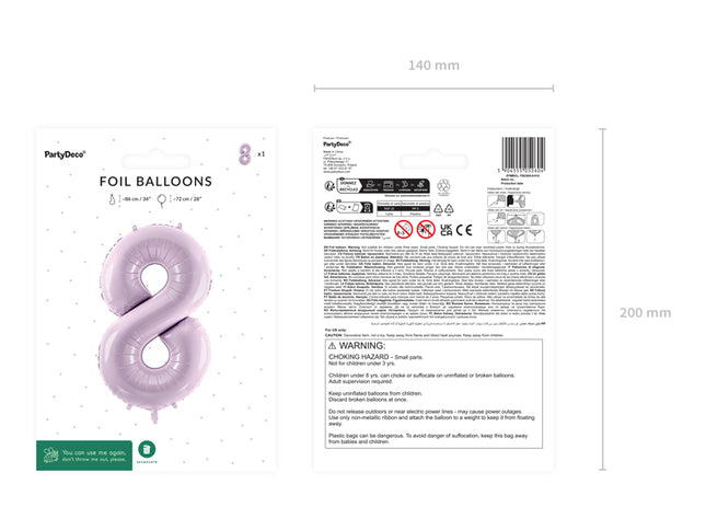 Folinis skaičiaus balionas „8“, 72 cm, violetinis