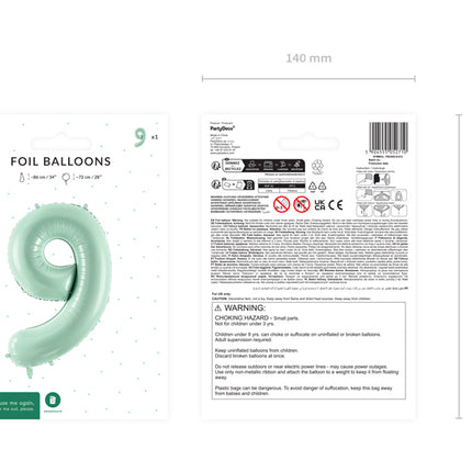 Folinis skaičiaus balionas „9“, 72 cm, žalias