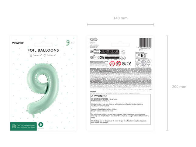 Folinis skaičiaus balionas „9“, 72 cm, žalias