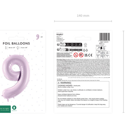 Folinis skaičiaus balionas „9“, 72 cm, violetinis