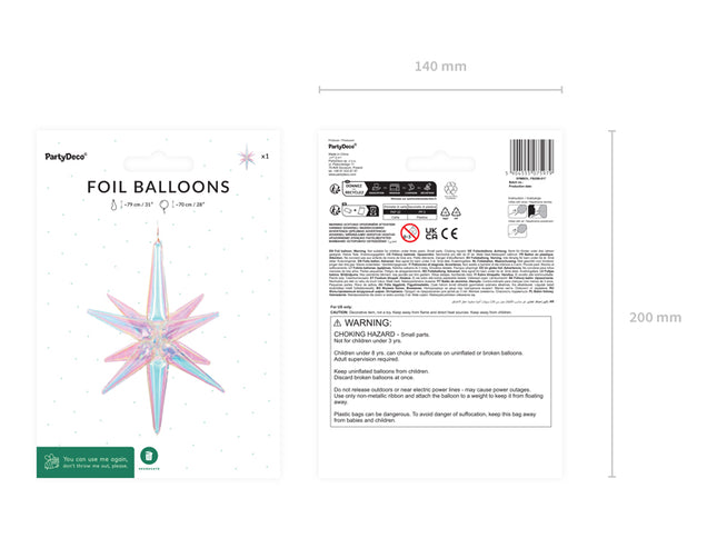 3D folinis balionas „Žvaigždė“, 70 cm, perlamutrinis