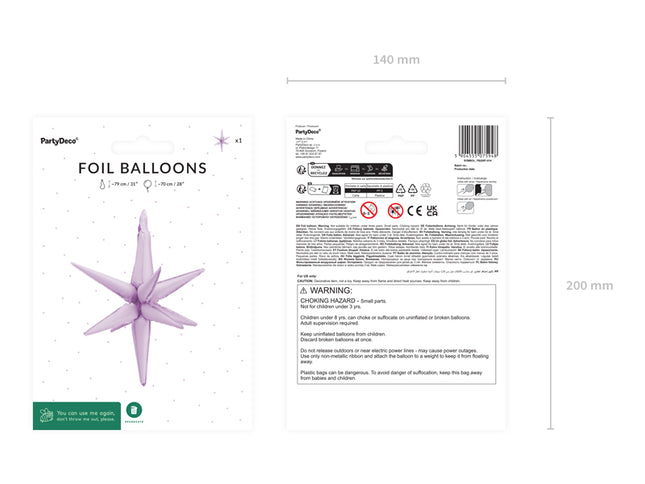 3D folinis balionas „Žvaigždė“, 70 cm, violetinis
