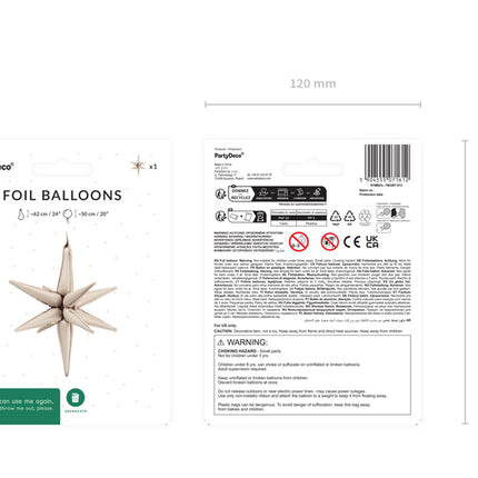 3D folinis balionas „Žvaigždė“, 50 cm, smėlinis