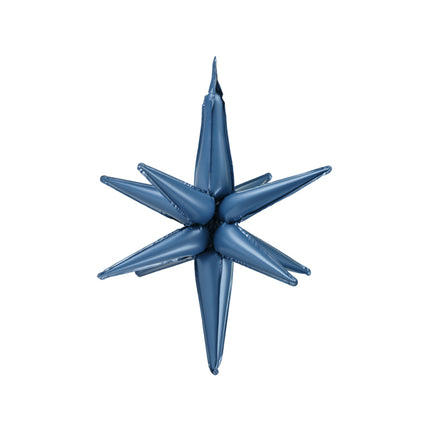 3D folinis balionas „Žvaigždė“, tamsiai mėlynas, apie 50 cm. Skirtas pildyti oru. Komplekte pridedamas šiaudelis.