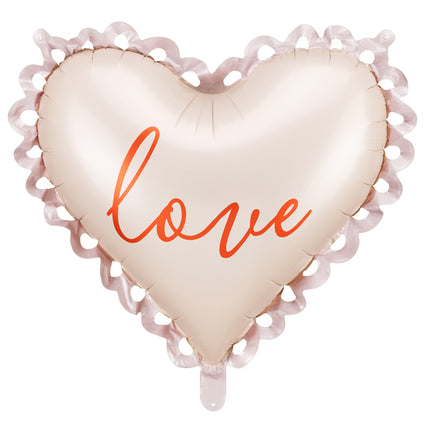 Folinis balionas, širdies formos su užrašu „Love“. Spalvų mišinys. Nepripūtus: 67 × 56,5 cm, pripūtus – 50 × 47 cm. Tinka pildyti oru arba heliu. Komplekte pridedamas šiaudelis.