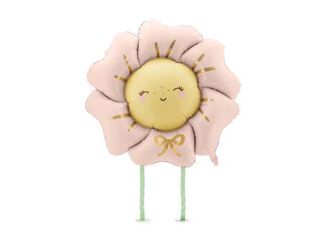 Folinis balionas „Gėlė“. Švelniai rožinės spalvos, su kojytėmis. Dydis nepripūtus – apie 104 x 104 cm, pripūtus 80 x 80 cm. Kojyčių aukštis – apie 40 cm. Tinka pildyti oru arba heliu. Komplekte pridedamas šiaudelis.