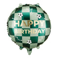 Folinis balionas su užrašu „Happy Birthday“ ir futbolo kamuoliukais. Dydis nepripūtus – apie 45 x 45 cm, pripūtus 35 x 35 cm. Tinka pildyti oru arba heliu. Komplekte pridedamas šiaudelis.
