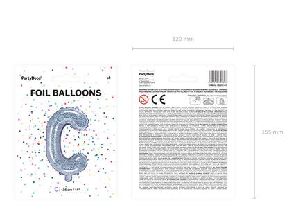 Holografinės spalvos Folinis balionas raidė "C", holografinis, aukštis apie 35 cm.