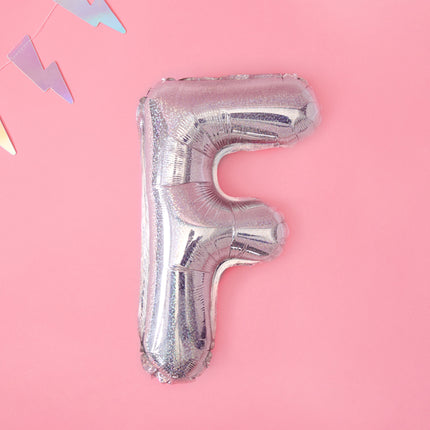 Folinis balionas raidė "F", 35 cm, holografinės spalvos
