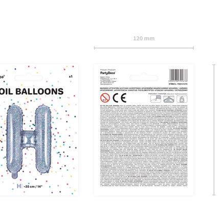 Holografinės spalvos Folinis balionas raidė "H", holografinis, aukštis apie 35 cm.