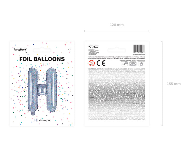 Holografinės spalvos Folinis balionas raidė "H", holografinis, aukštis apie 35 cm.