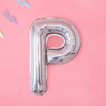Folinis balionas raidė "P", 35 cm, holografinės spalvos