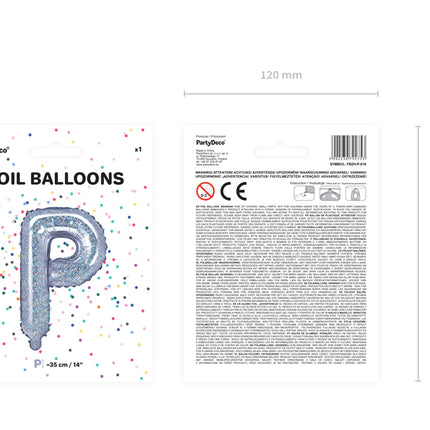 Holografinės spalvos Folinis balionas raidė "P", holografinis, aukštis apie 35 cm.