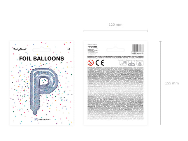 Holografinės spalvos Folinis balionas raidė "P", holografinis, aukštis apie 35 cm.