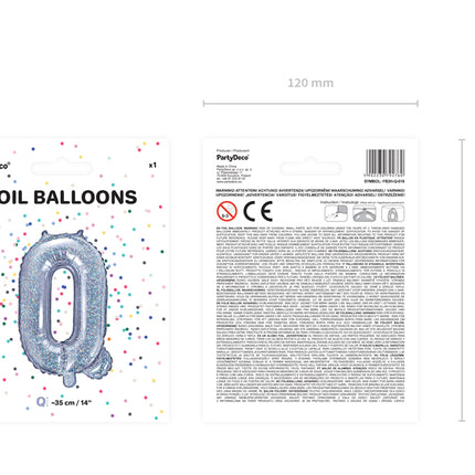 Holografinės spalvos Folinis balionas raidė "Q", holografinis, aukštis apie 35 cm.