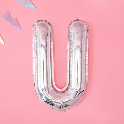 Folinis balionas raidė "U", 35 cm, holografinės spalvos