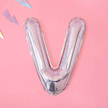 Folinis balionas raidė "V", 35 cm, holografinės spalvos