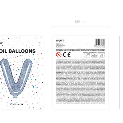Holografinės spalvos Folinis balionas raidė "V", holografinis, aukštis apie 35 cm.