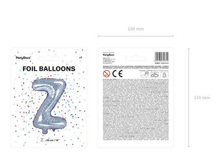 Holografinės spalvos Folinis balionas raidė "Z", holografinis, aukštis apie 35 cm.