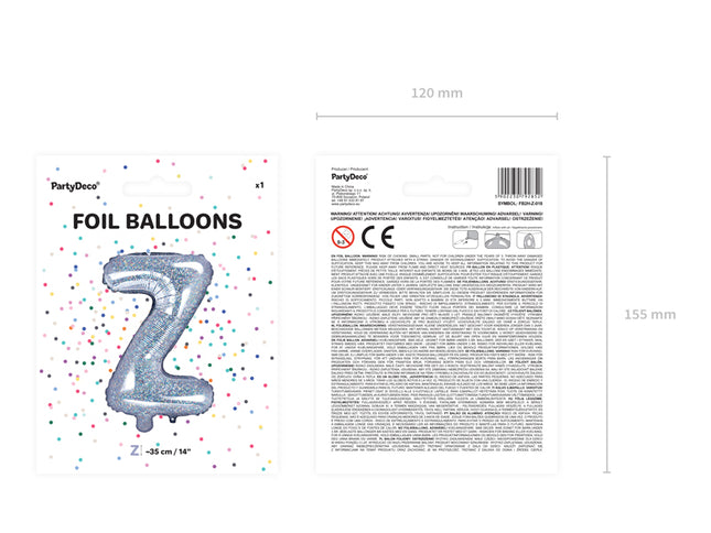 Holografinės spalvos Folinis balionas raidė "Z", holografinis, aukštis apie 35 cm.