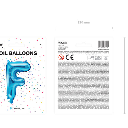 Folinis balionas raidė "F", 35 cm, mėlynos spalvos