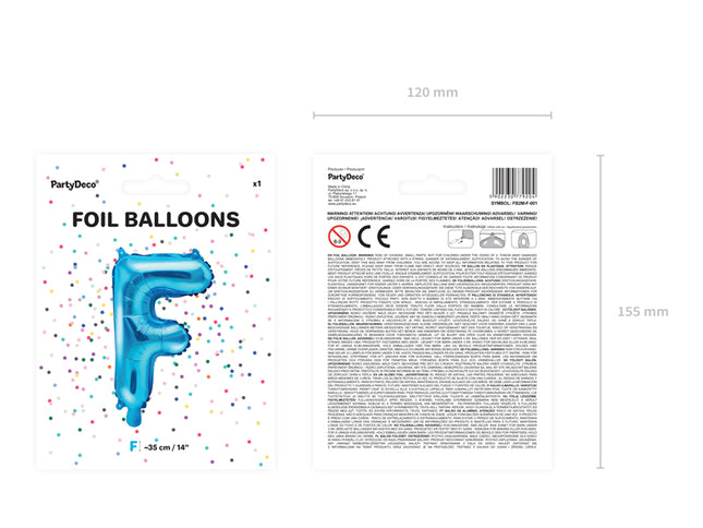 Folinis balionas raidė "F", 35 cm, mėlynos spalvos